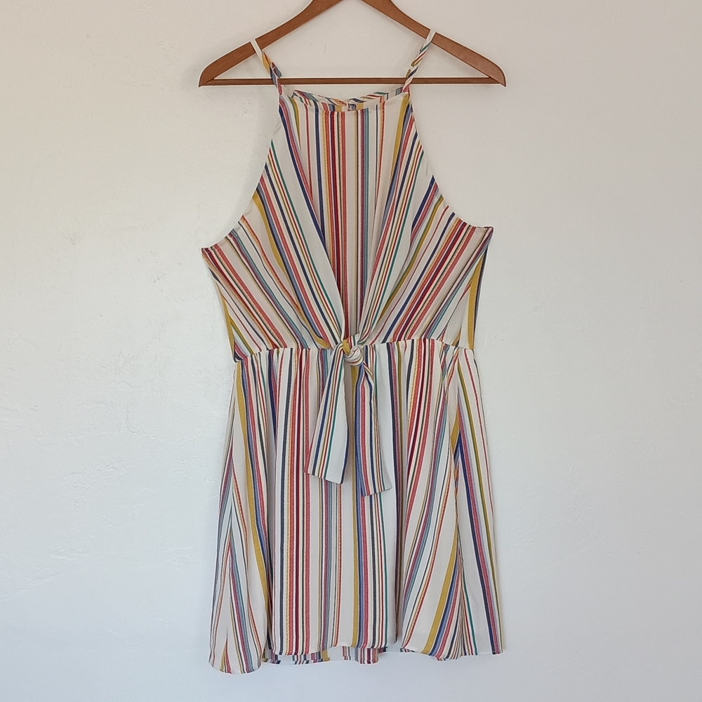Paradiso Lined White & Thin Colorful Striped Sleeveless Sundress Lightweight